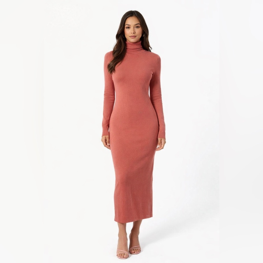NWT Express Size Small Terracotta Turtleneck Midi Sweater Dress Long Sleeve Slit